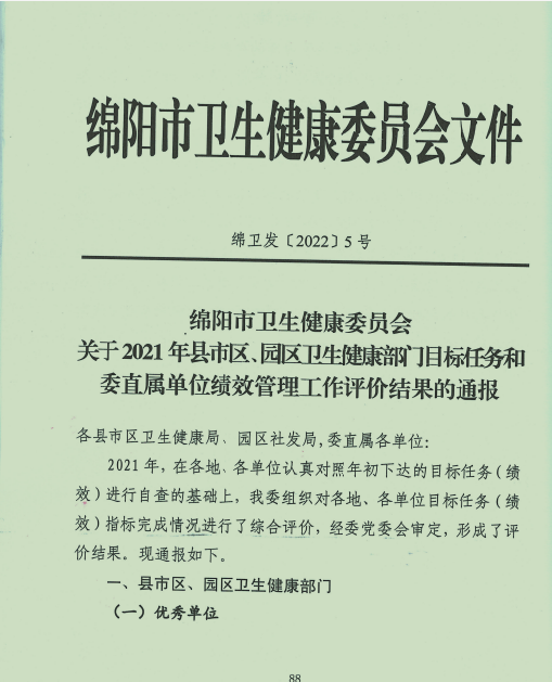 【医院荣誉】我院荣获2021年度绩效管理工作优秀单位